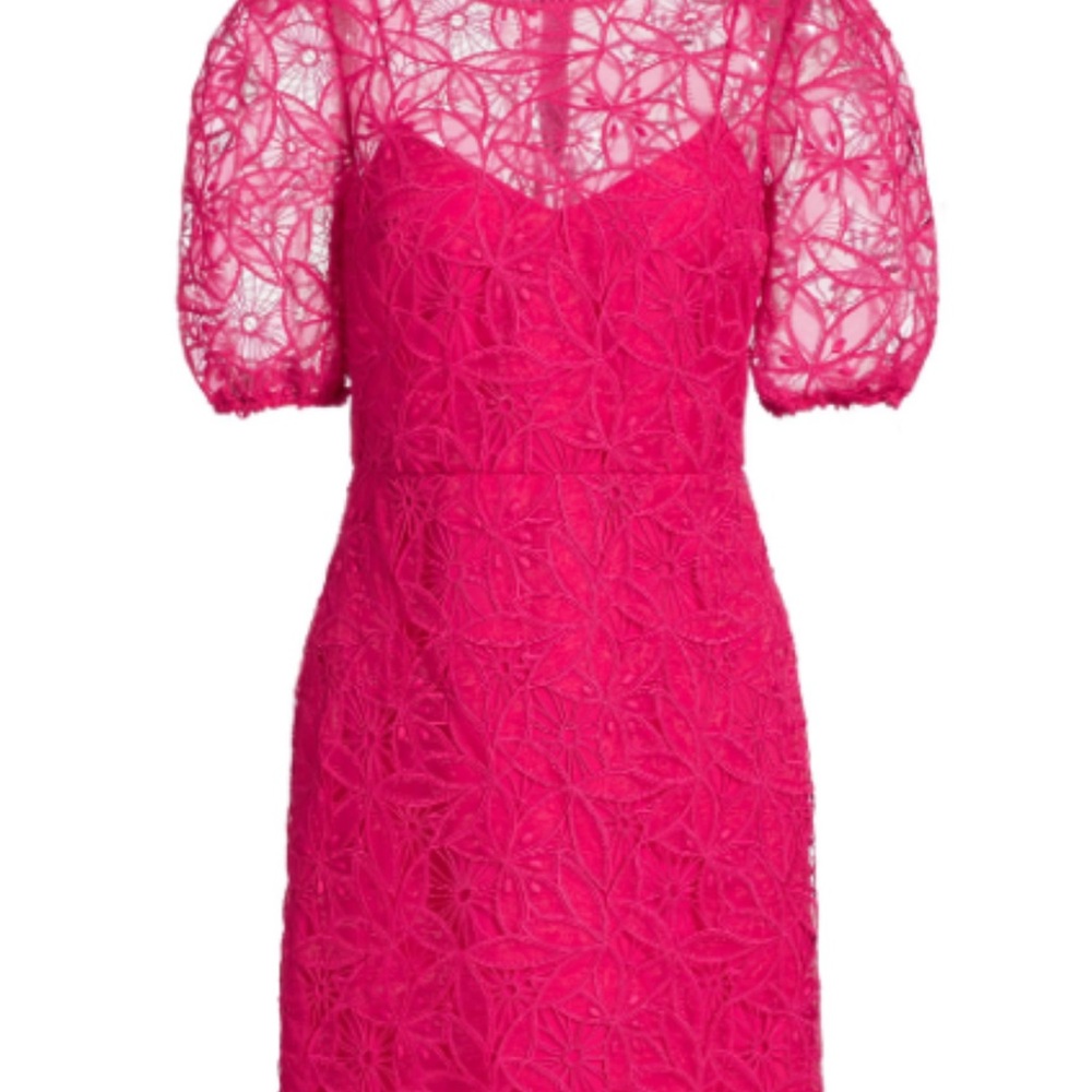 Monique Lhuillier Vibrant Pink Lace Mini Dress